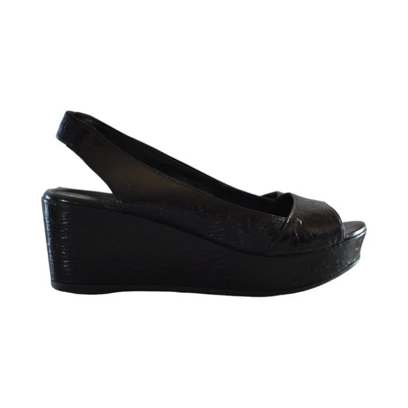 Fendi Black Patent Leather Logo Pattern Peep-Toe Slingback
